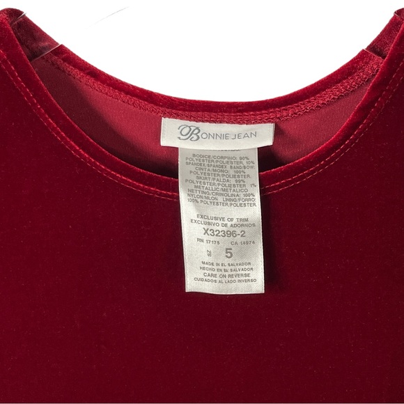 Bonnie Jean Red Velvet Christmas Dress Size 5 - Picture 3 of 5